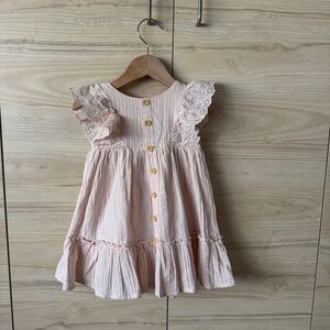 Charming Lace-Trimmed Kids Dress in Soft Pink